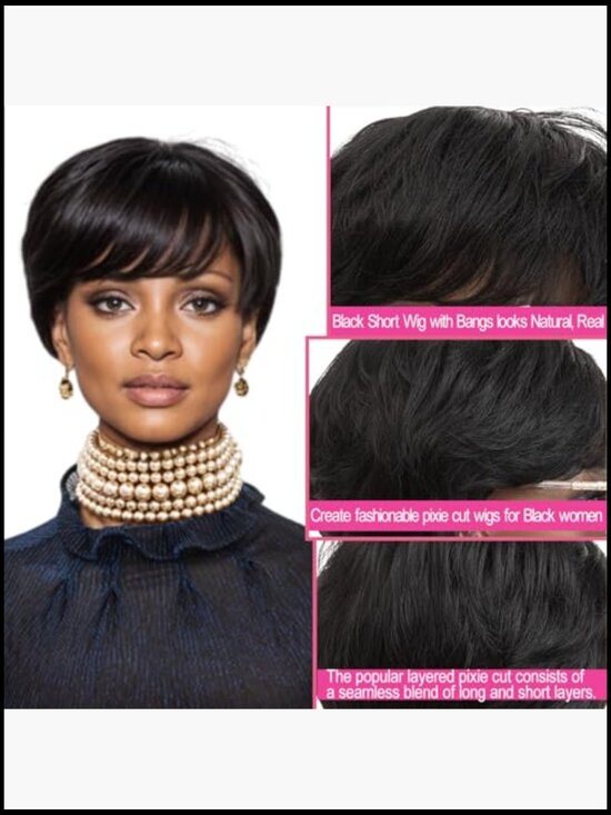 Pixie Cut Short Wig Glueless Natural Layered Full Machine Made Style